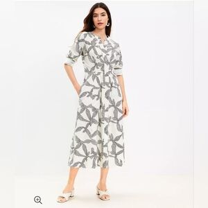 NWOT Ribbon V-Neck Midi Dress Size Large by Loft